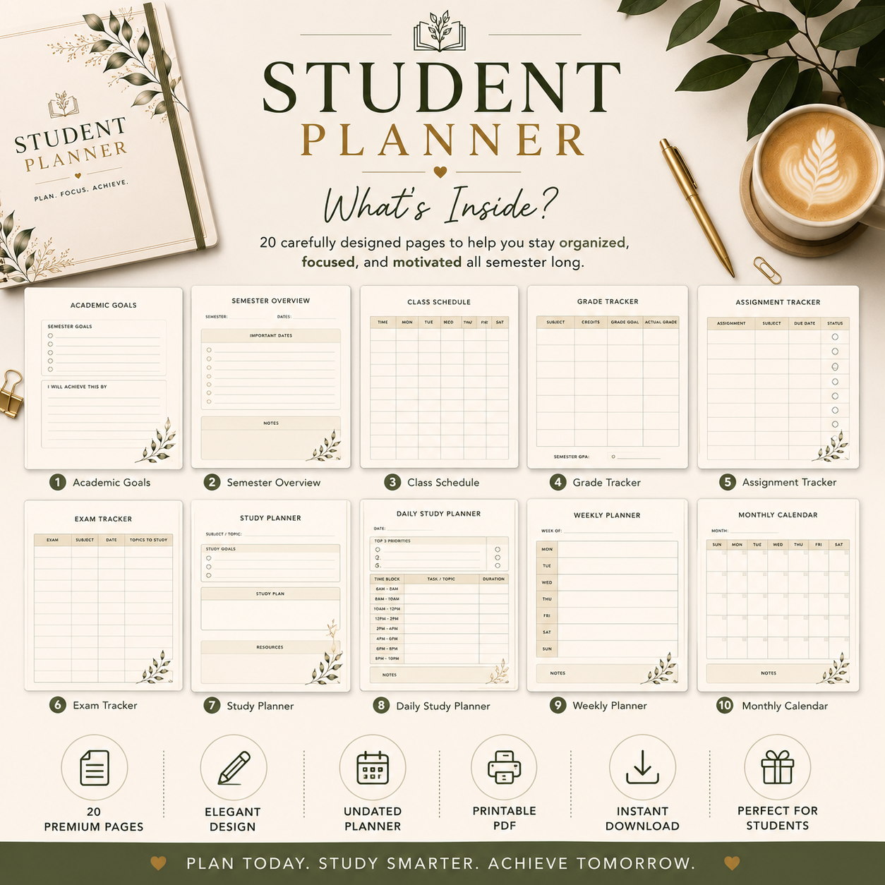 Premium Student Planner | 20-Page Printable PDF | Academic Planner | Digital Download | Study Organizer