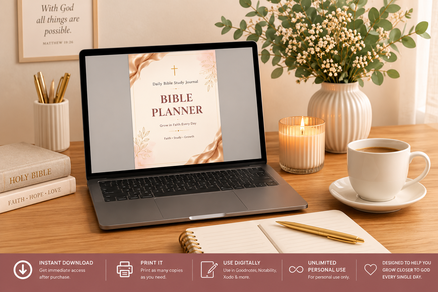 Premium Bible Study Planner | Printable PDF | Digital Faith Journal | Goodnotes & Notability Compatible