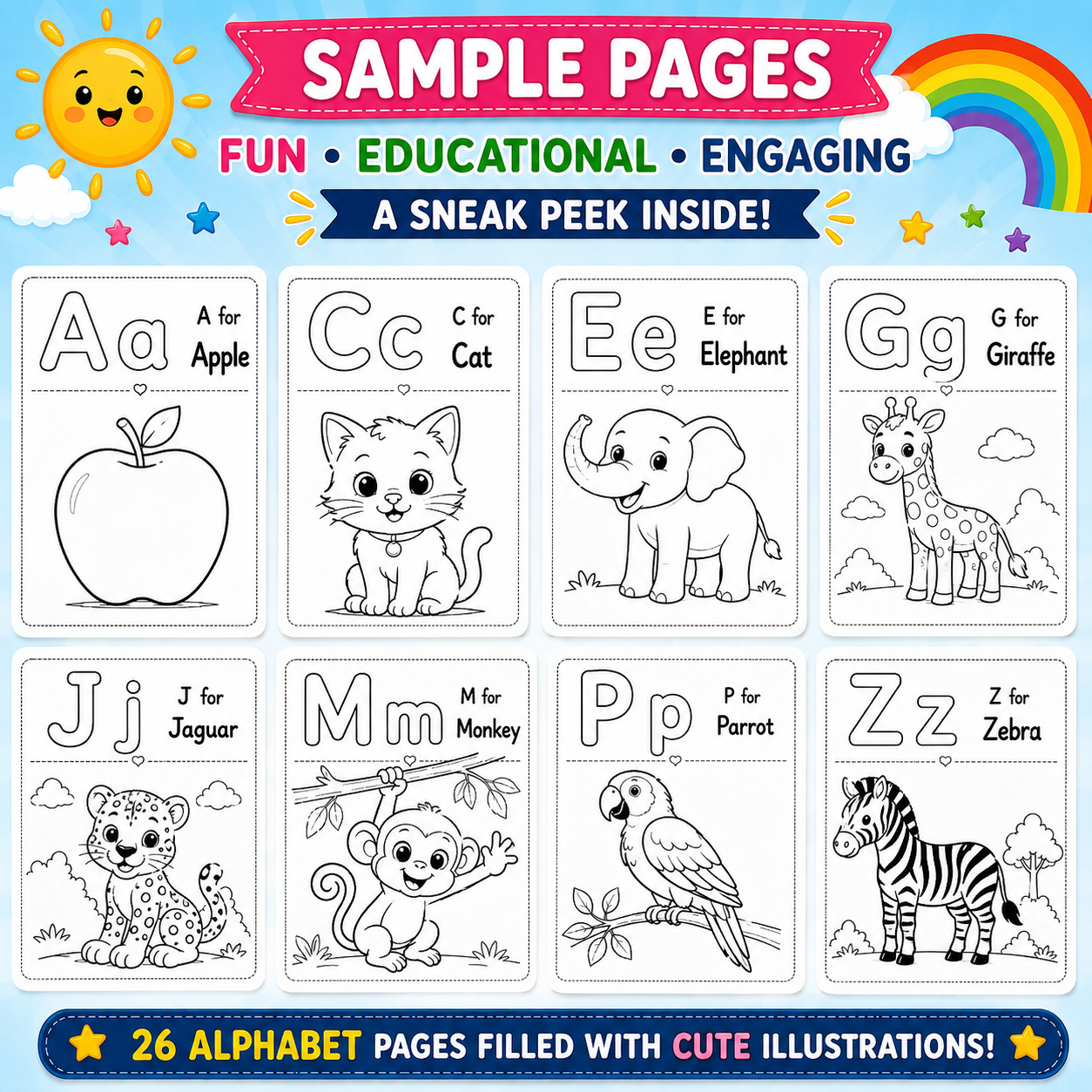 My Alphabet Colouring Book A to Z | Printable ABC Coloring Book for Kids Ages 2–6