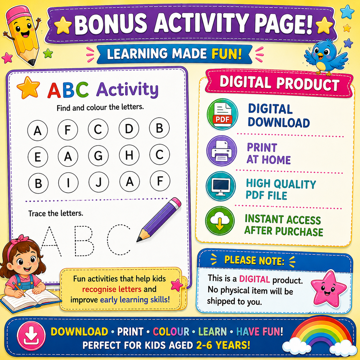 My Alphabet Colouring Book A to Z | Printable ABC Coloring Book for Kids Ages 2–6