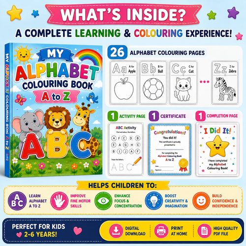 My Alphabet Colouring Book A to Z | Printable ABC Coloring Book for Kids Ages 2–6
