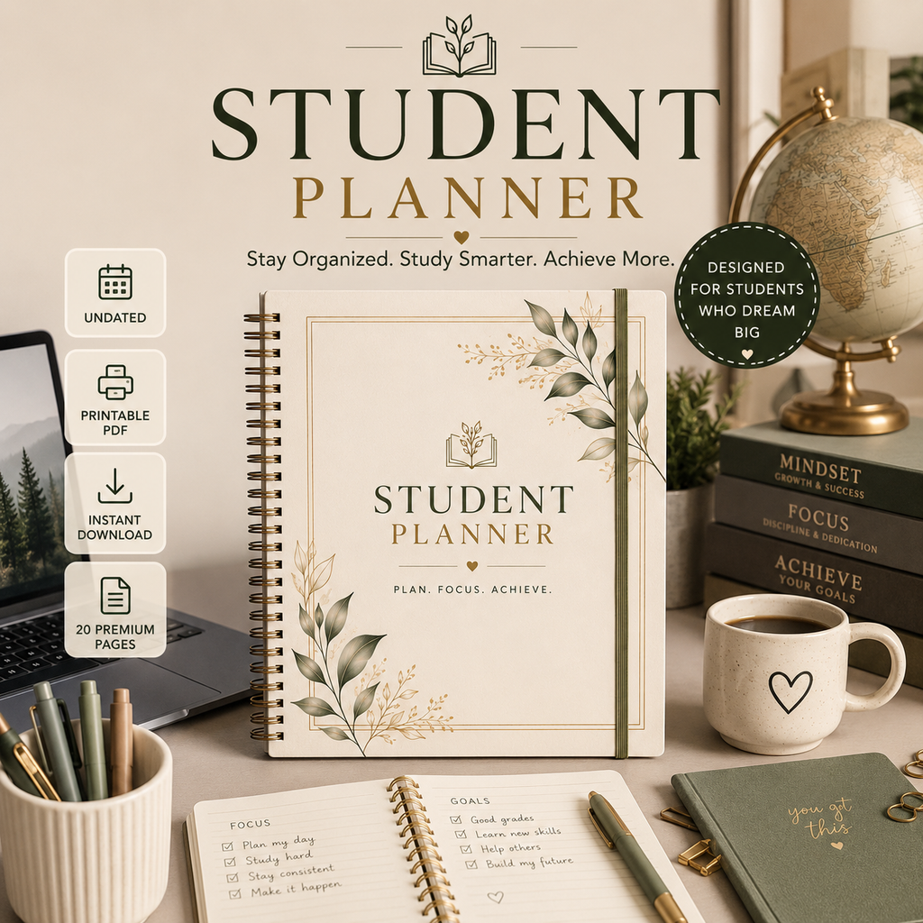 Premium Student Planner | 20-Page Printable PDF | Academic Planner | Digital Download | Study Organizer