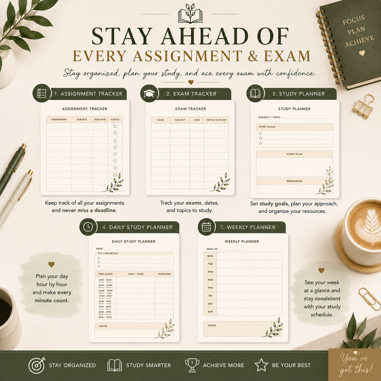 Premium Student Planner | 20-Page Printable PDF | Academic Planner | Digital Download | Study Organizer