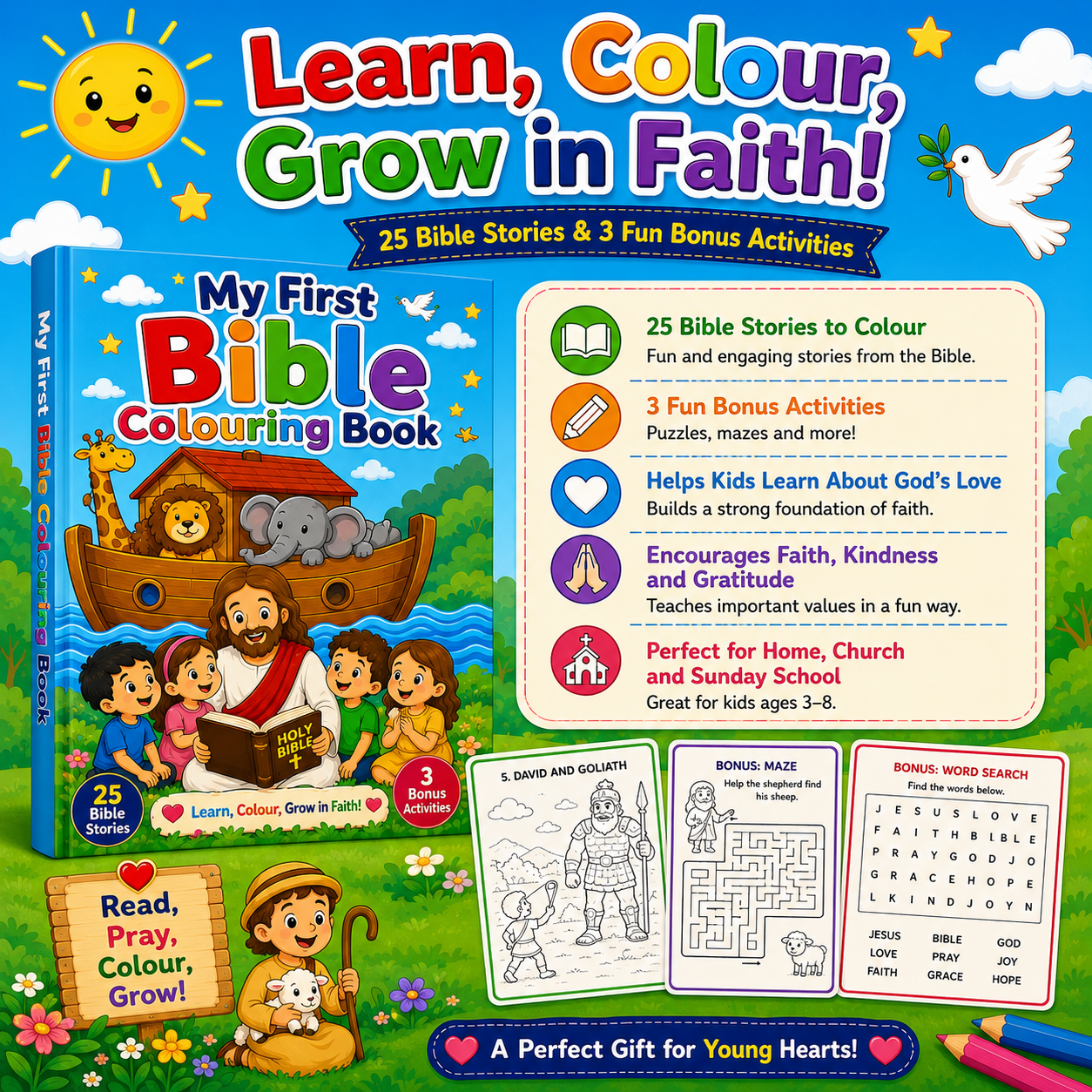 My First Bible Colouring Book – 25 Bible Stories for Kids