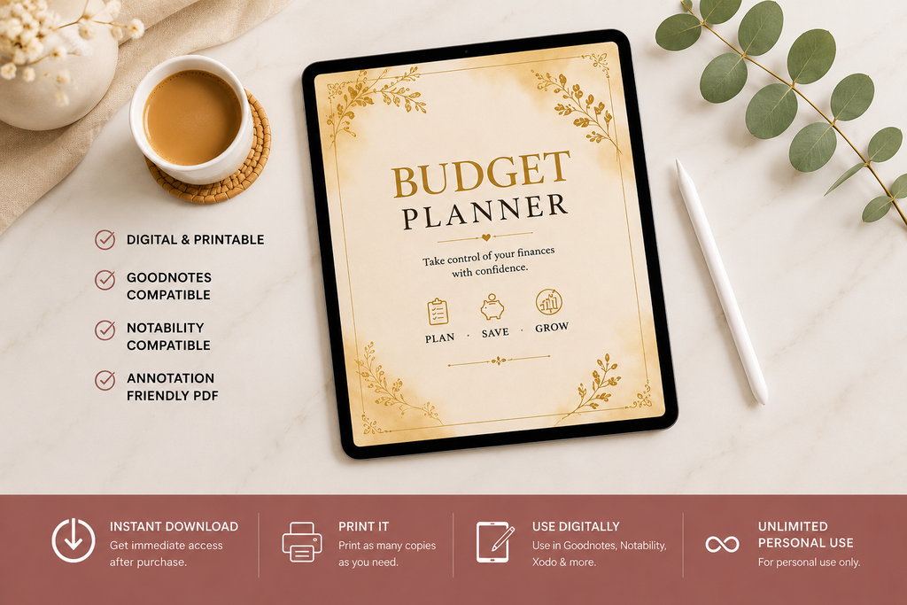 Premium Budget Planner | Printable PDF | Digital Finance Planner | Goodnotes & Notability Compatible