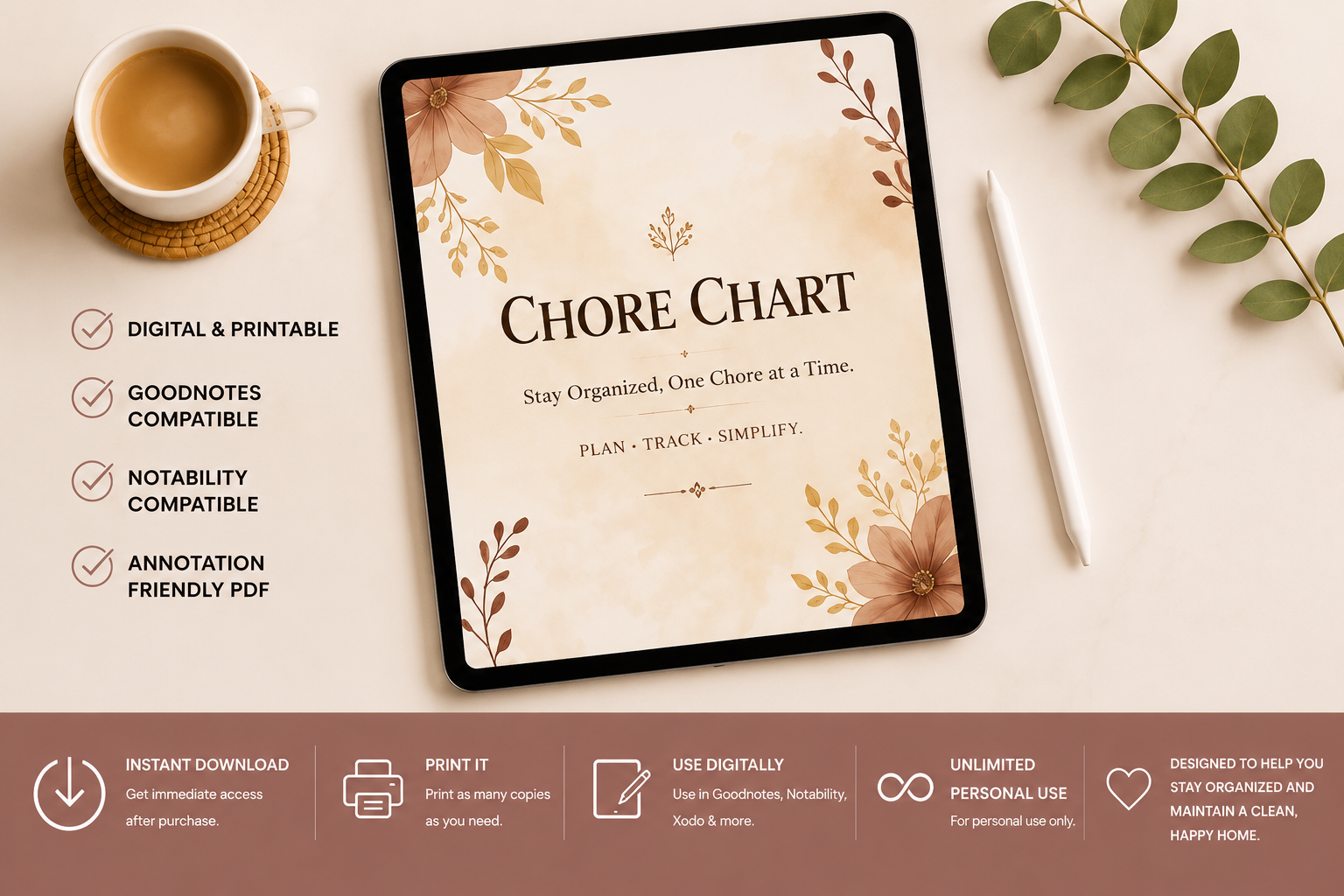 Premium Chore Planner | Printable PDF | Digital Household Planner | Goodnotes & Notability Compatible