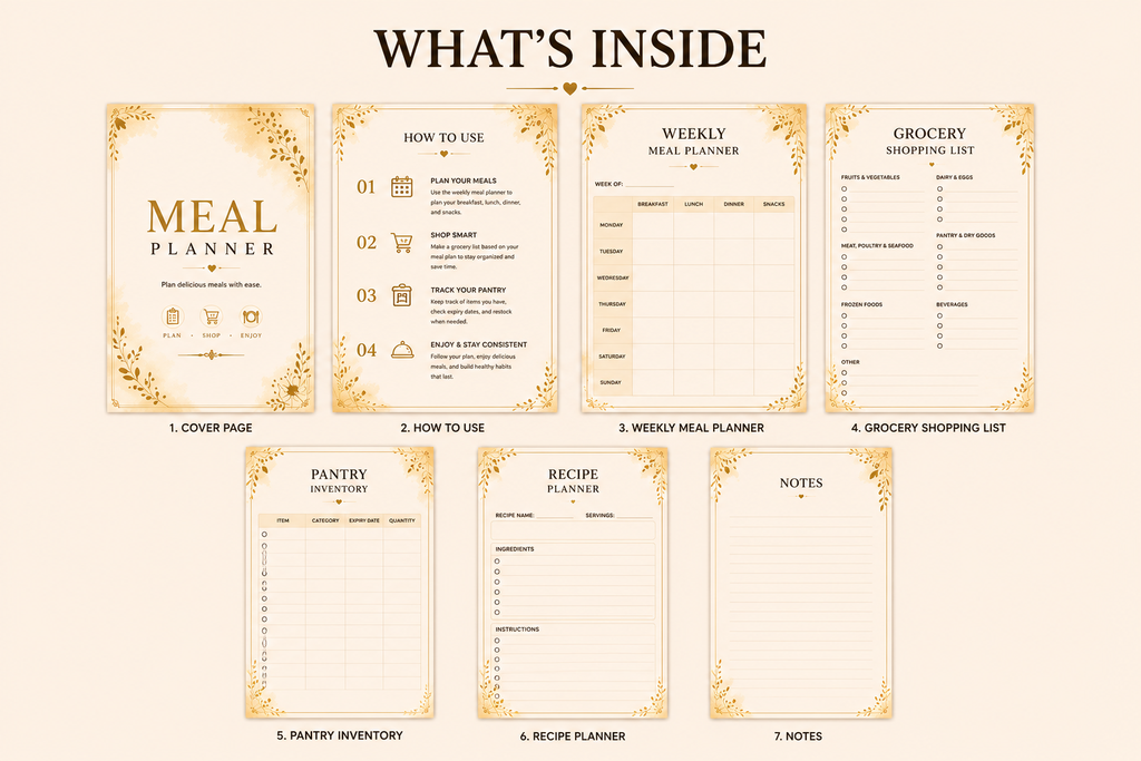 Premium Meal Planner | Printable PDF | Digital Weekly Meal Planner | Goodnotes & Notability Compatible