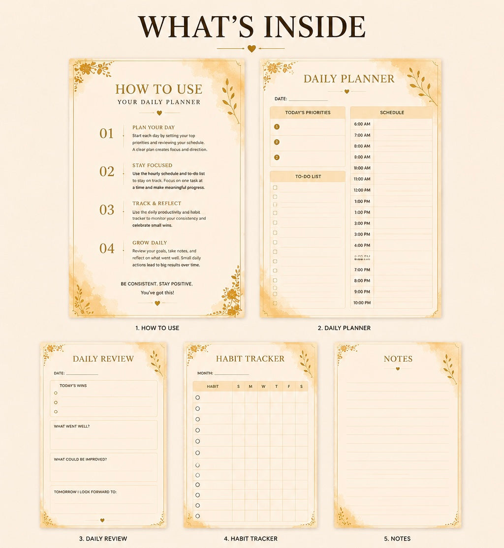 Premium Daily Planner | Printable PDF | Digital Daily Planner | Goodnotes & Notability Compatible