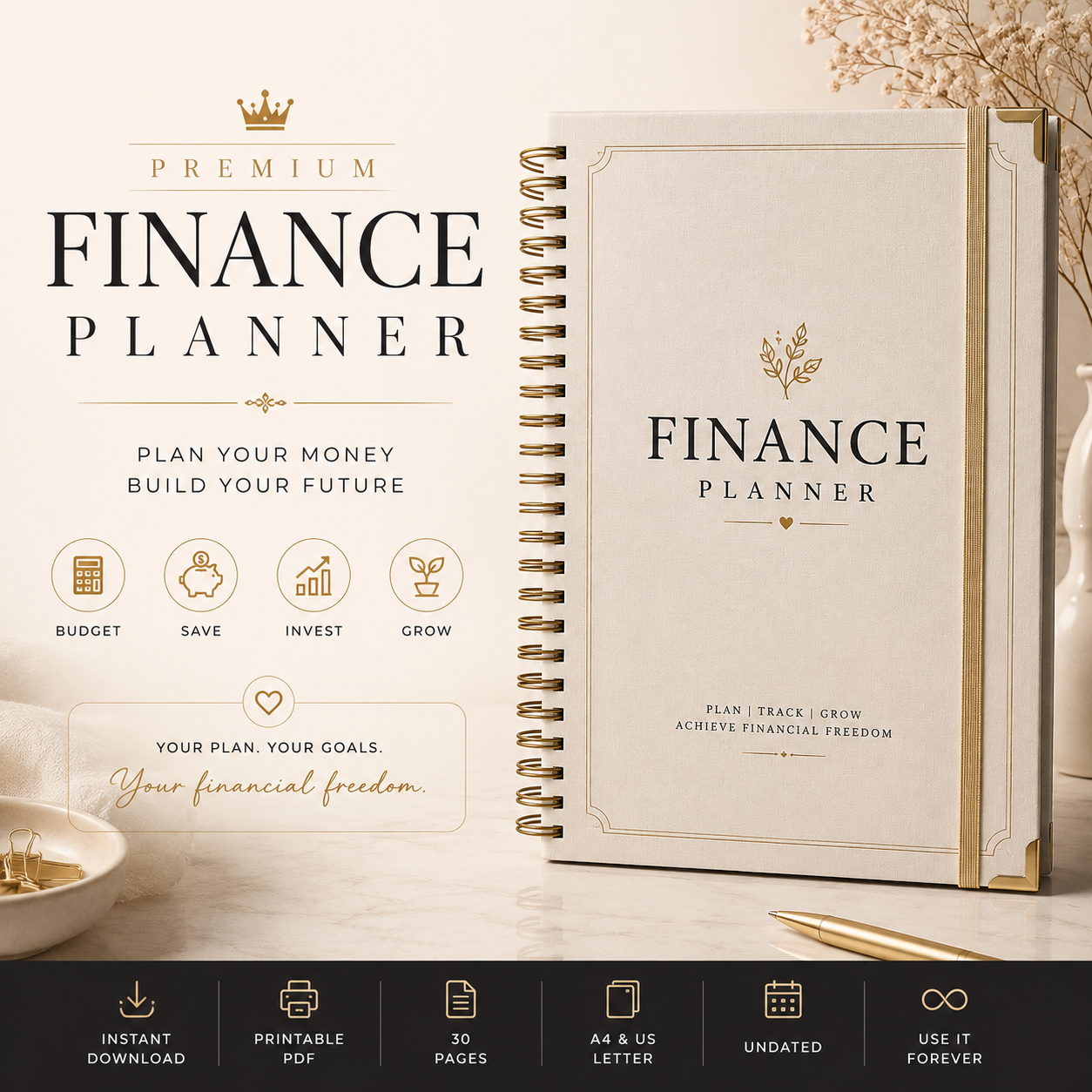 Finance Planner | Printable Budget Planner | Digital PDF | Instant Download