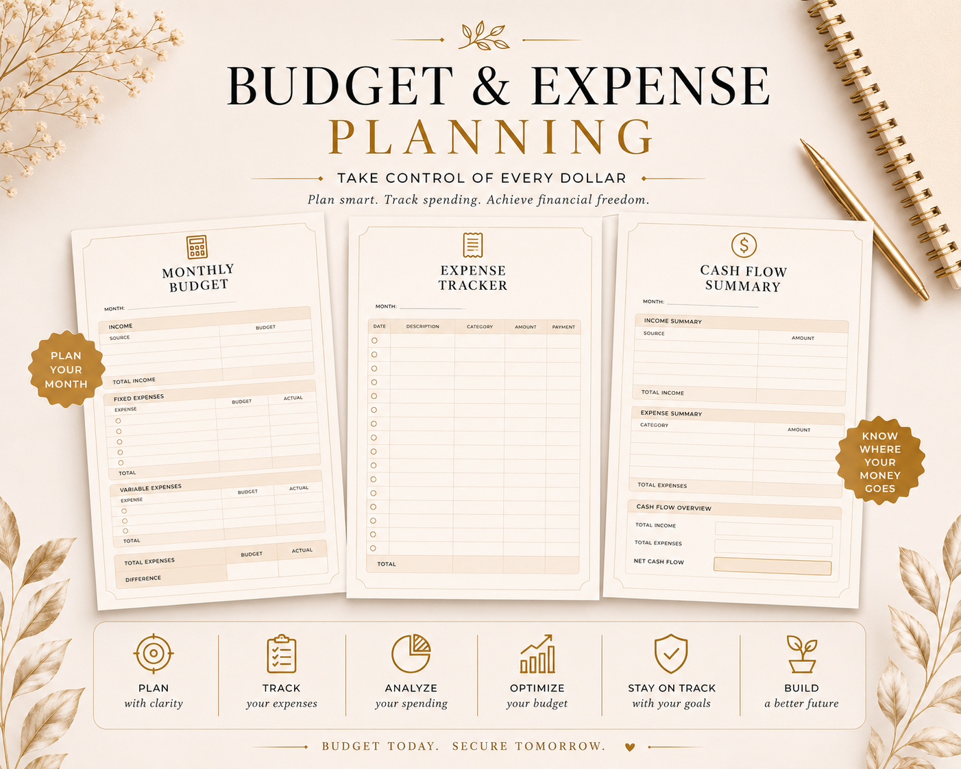 Finance Planner | Printable Budget Planner | Digital PDF | Instant Download