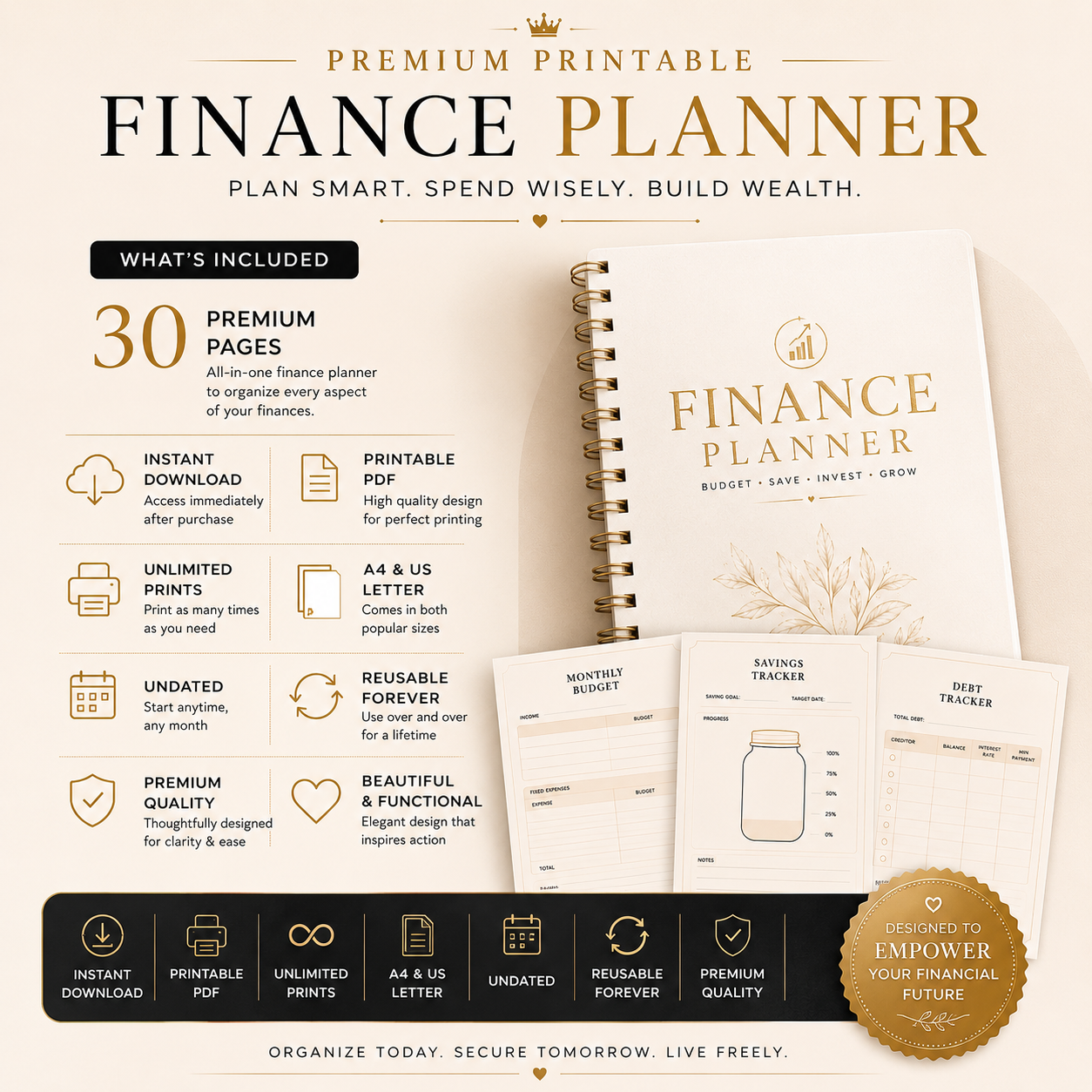 Finance Planner | Printable Budget Planner | Digital PDF | Instant Download