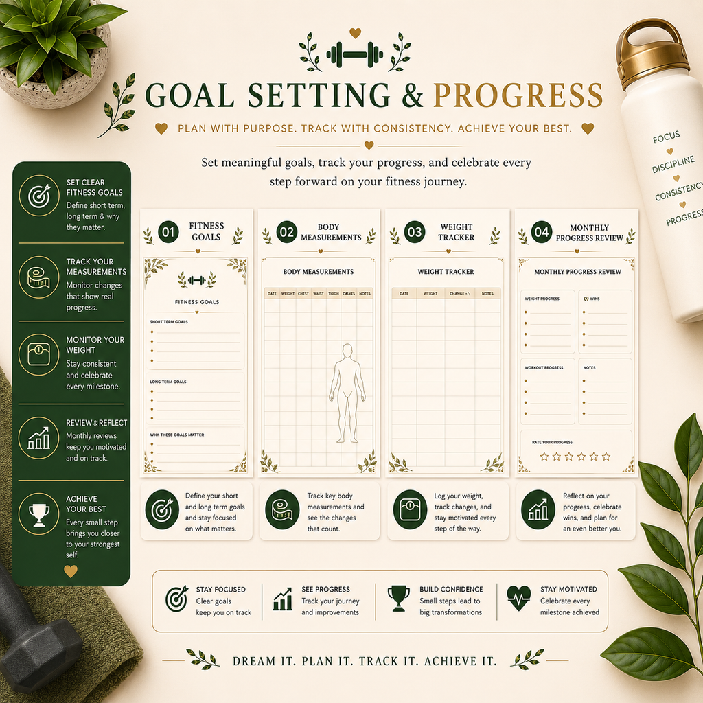 Premium Fitness Planner | Printable Workout, Meal & Wellness Tracker | 20-Page Digital PDF