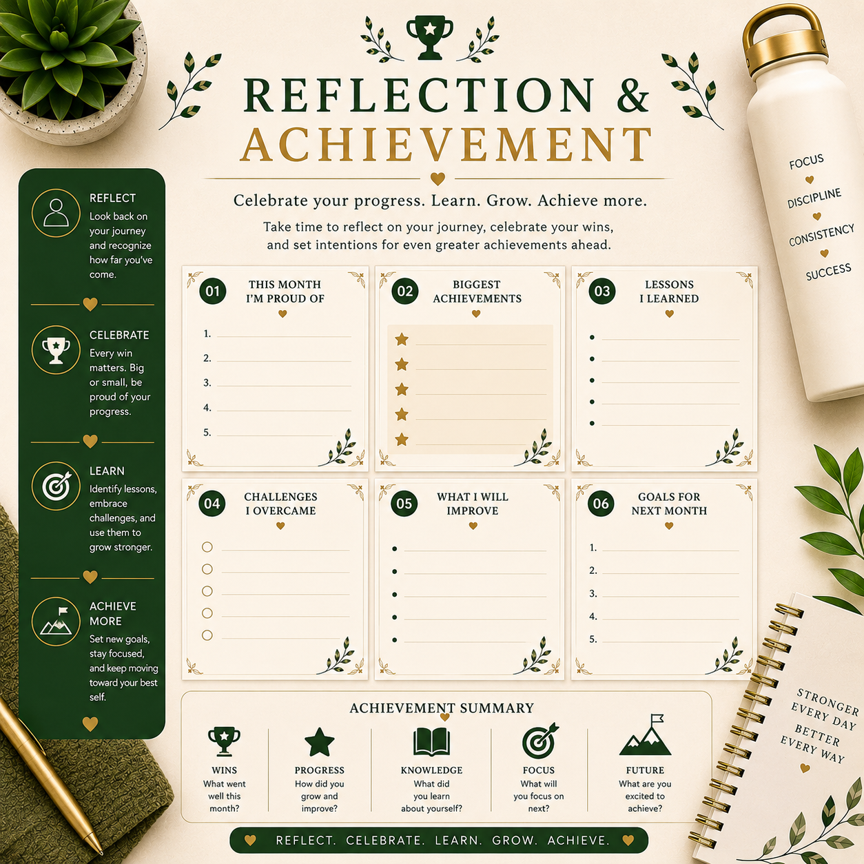Premium Fitness Planner | Printable Workout, Meal & Wellness Tracker | 20-Page Digital PDF
