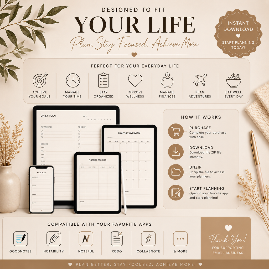 Ultimate Life Management Bundle | 5 Premium Digital Planners | Printable PDF | Goodnotes & Notability