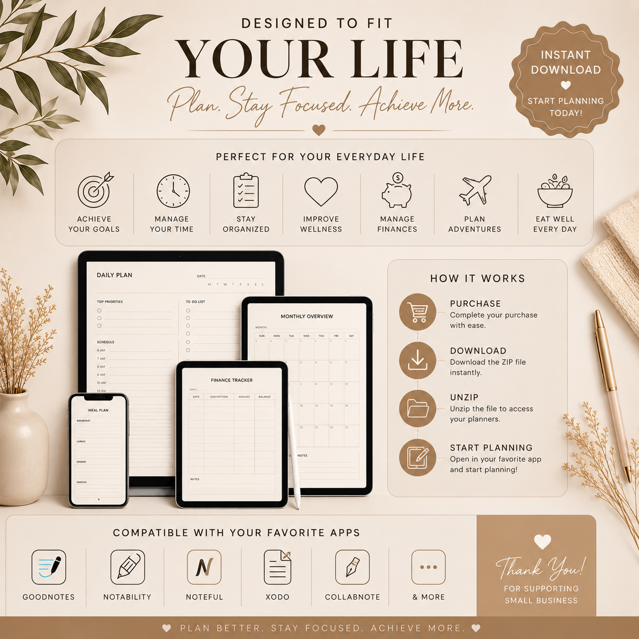 Ultimate Life Management Bundle | 5 Premium Digital Planners | Printable PDF | Goodnotes & Notability
